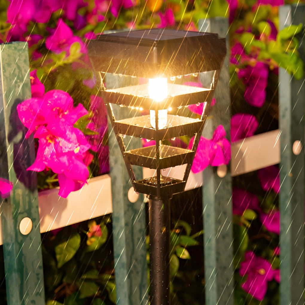 Weatherproof Black LED Solar Post Light with Smart Light Control for Outdoors