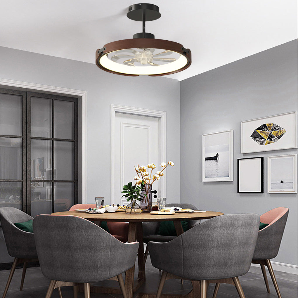 Contemporary Round Wood Bladeless LED Ceiling Fan with App Control