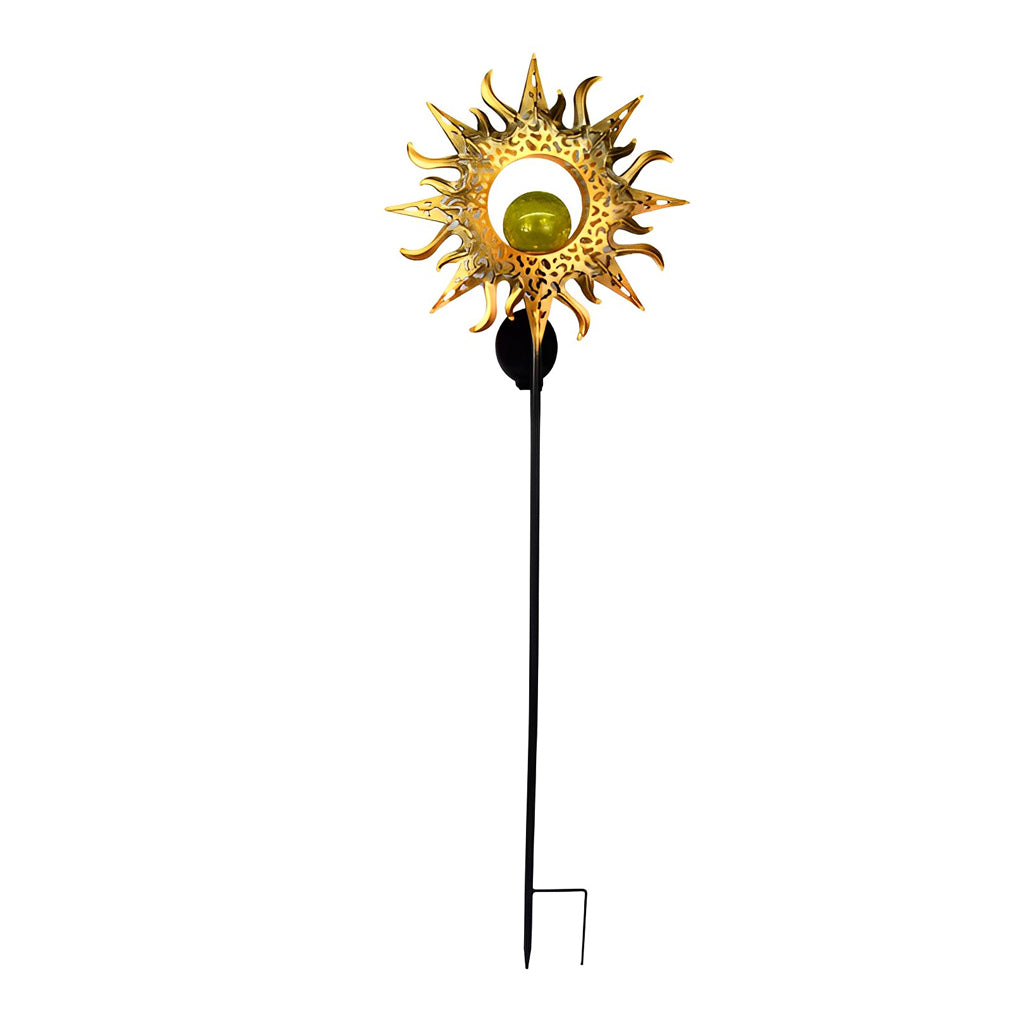 Artistic Solar Garden Light with Hollow Moon & Sun Flame Iron Design