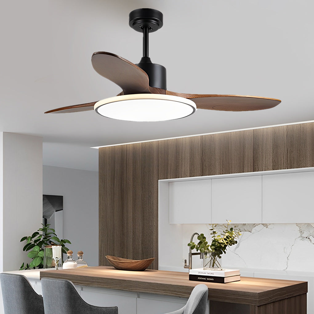 Nordic Wooden LED Ceiling Fan Light with Remote - 3 Step Dimming, Modern