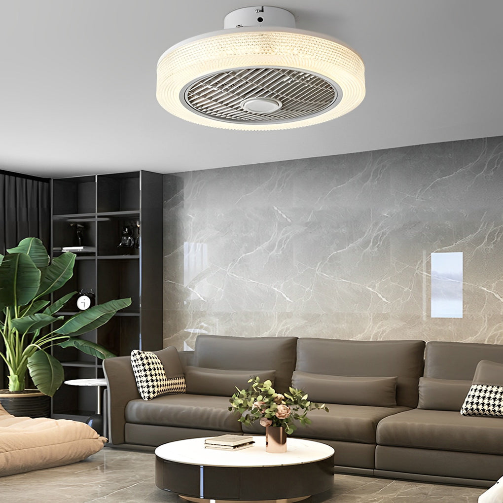 Modern Bladeless Round Dimmable LED Ceiling Fan Light for Living Room