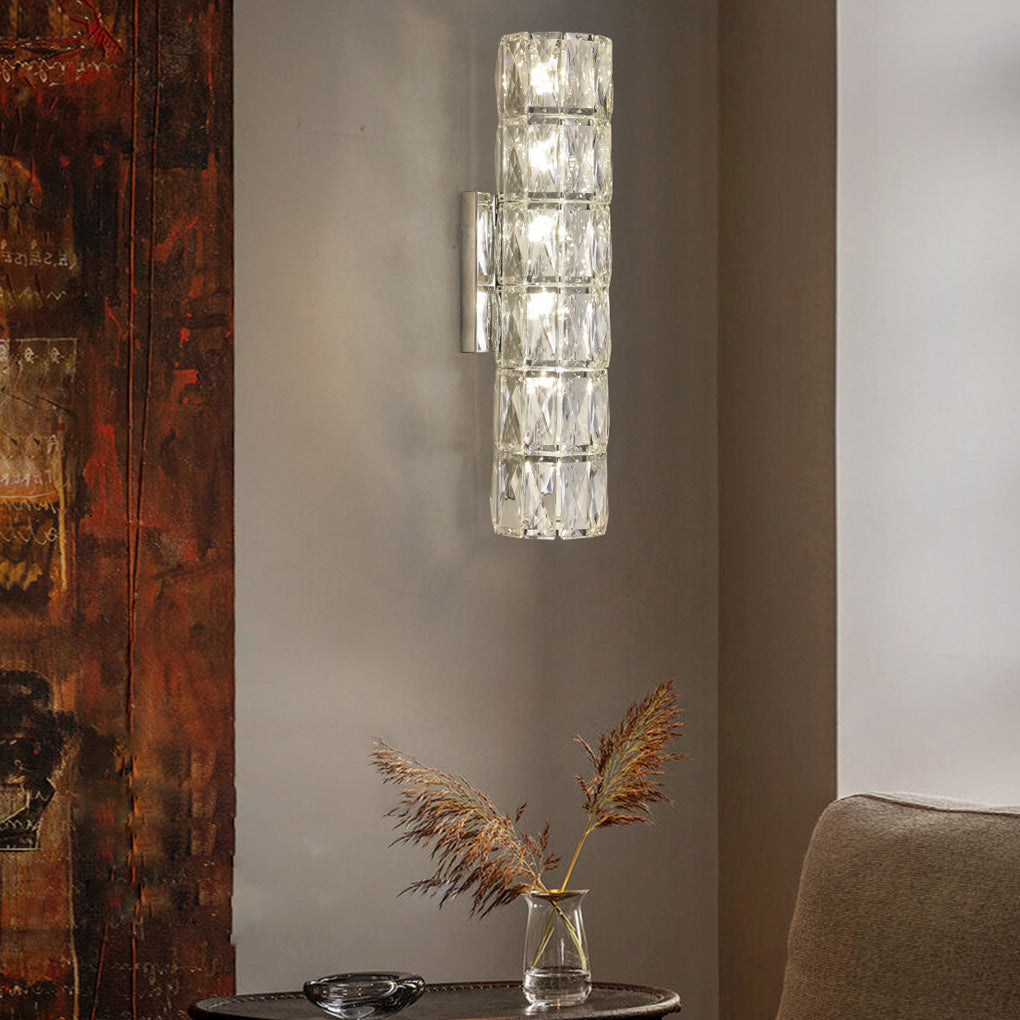 Modern Crystal Cylinder LED Wall Sconce Light Fixture for Living Room