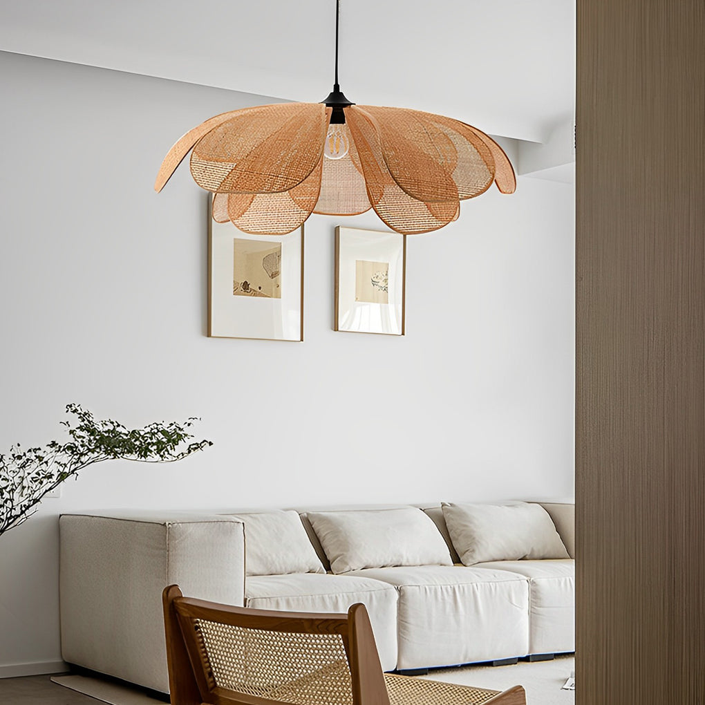 Japanese Rattan Flower Petals Three-Step Dimming Chandelier for Living Room