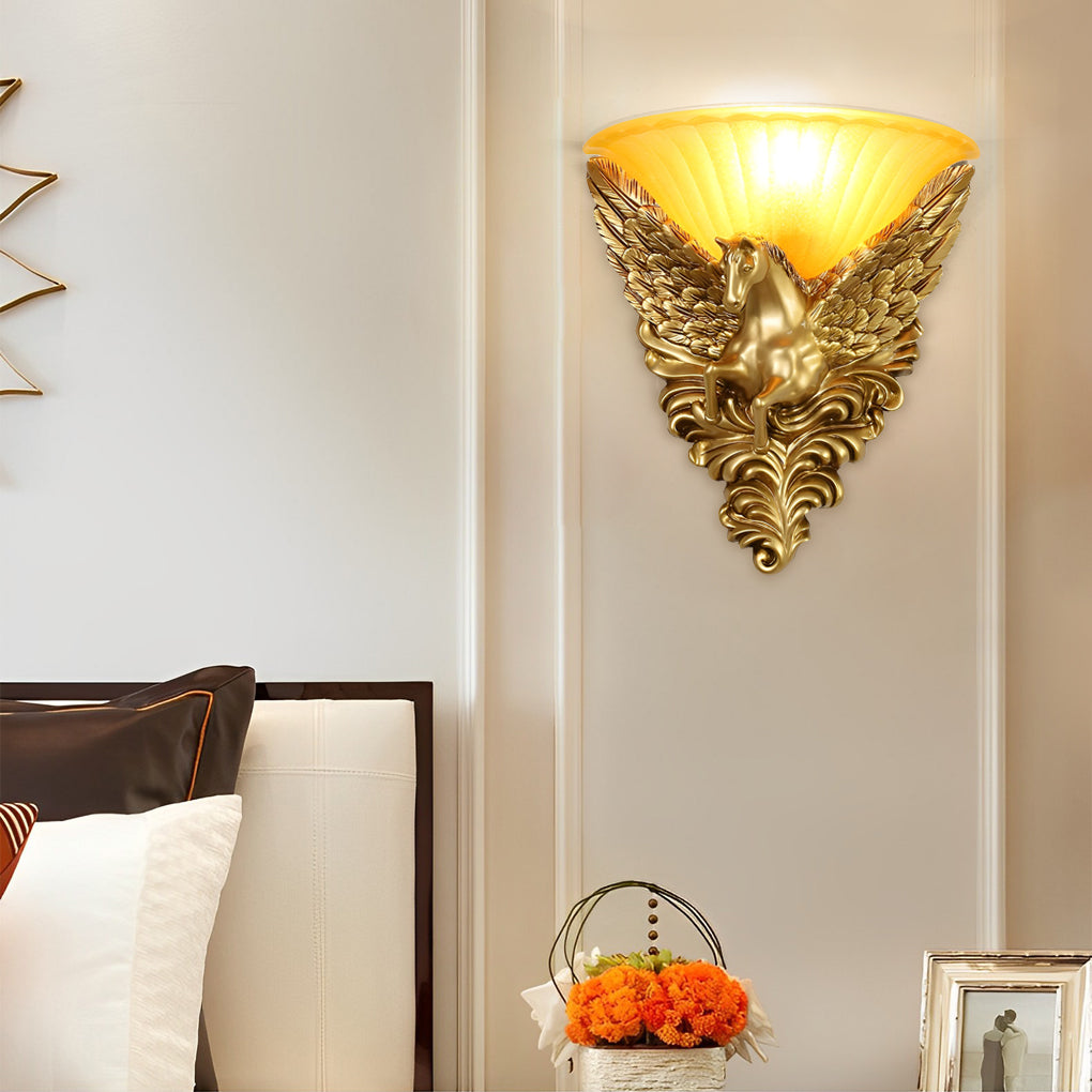 Elegant White Resin Horse Head Decorative Wall Sconces for Living Room