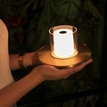 Elegant White Cordless Cylinder Table Lamp with Dish Base for Home Decor