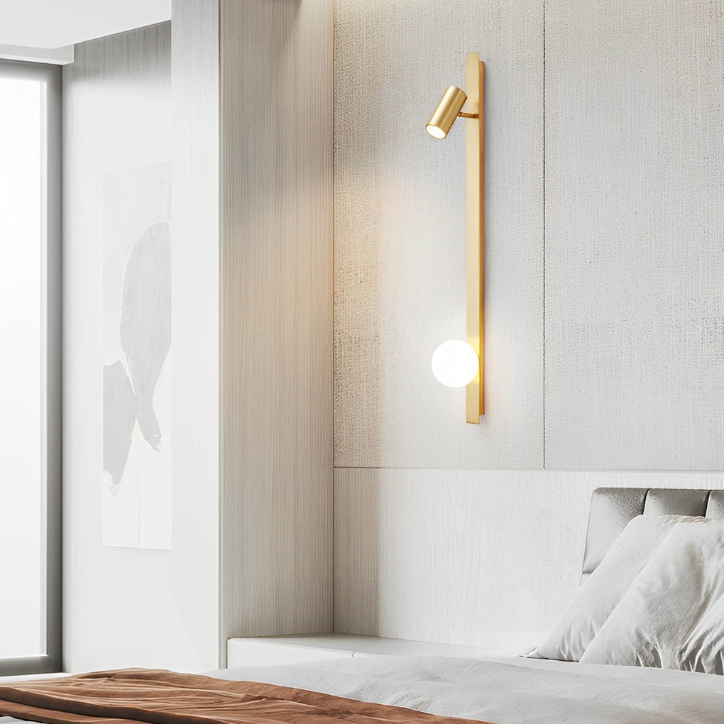 Modern Black and Gold LED Linear Wall Lamp with Dimmable Spotlight for Living Room