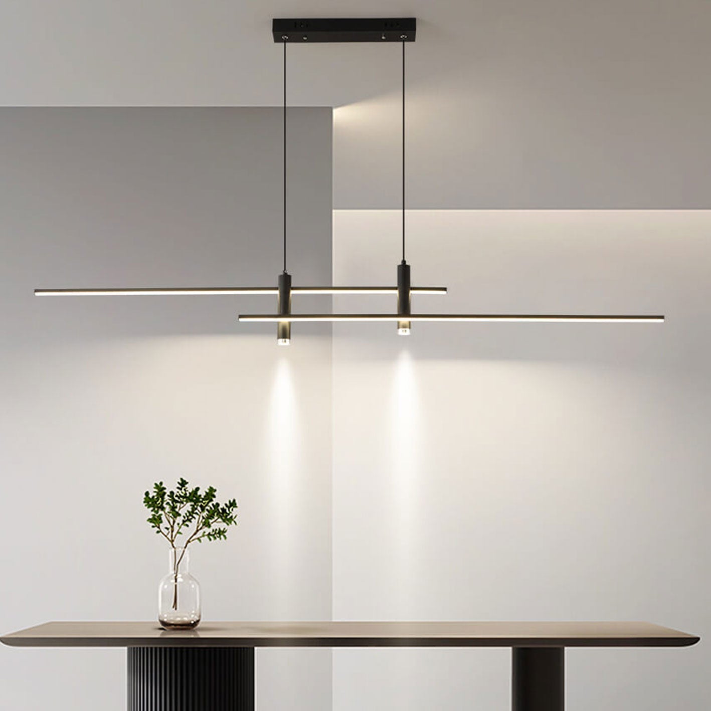 Sleek Black Long Line LED Chandelier for Contemporary Dining Rooms