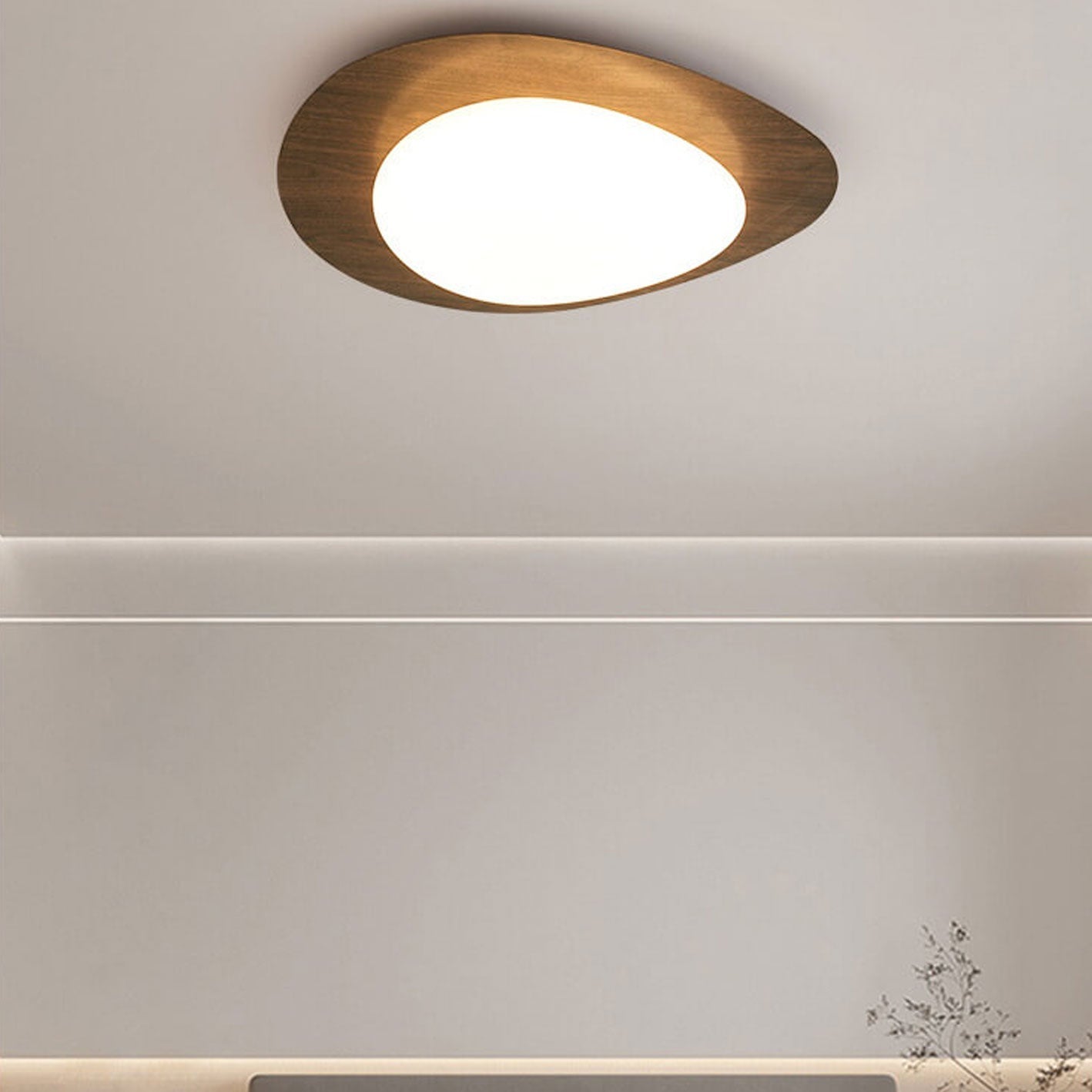 Nordic Oak Wood Grain Pebble LED Flush Mount Light for Living Room