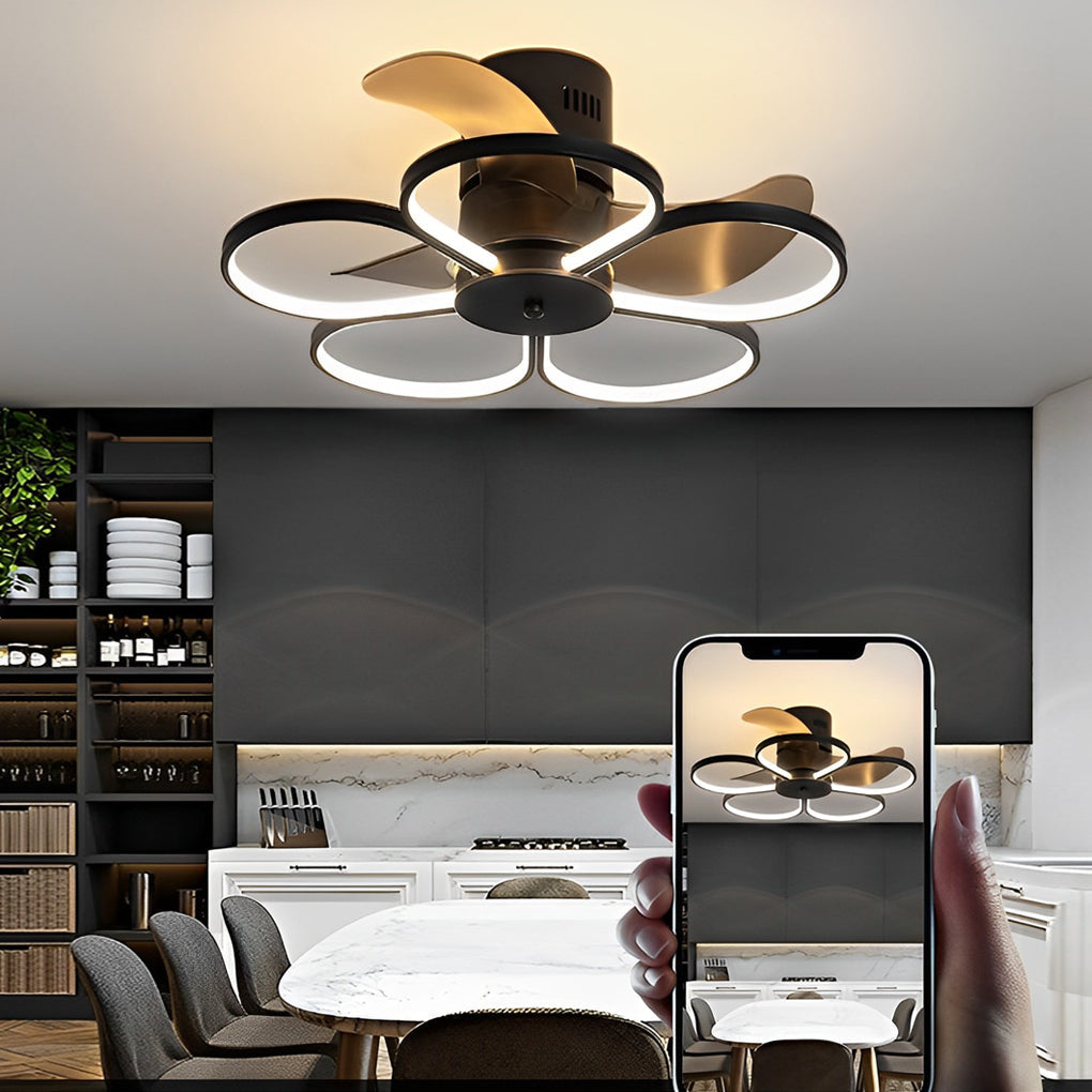 Modern White Bladeless LED Ceiling Fan with Dimmable Light for Living Room
