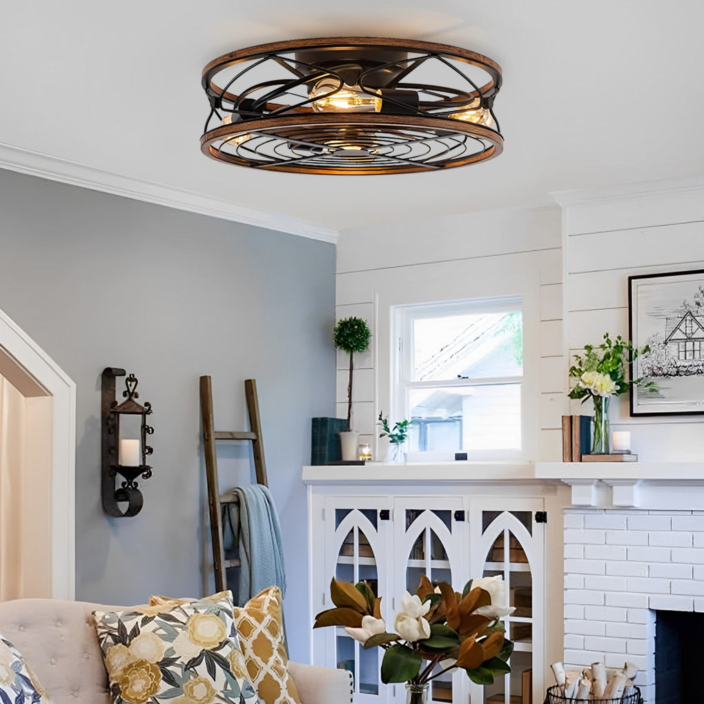 Antique Copper Bladeless Ceiling Fan Lamp for Industrial Home Decor