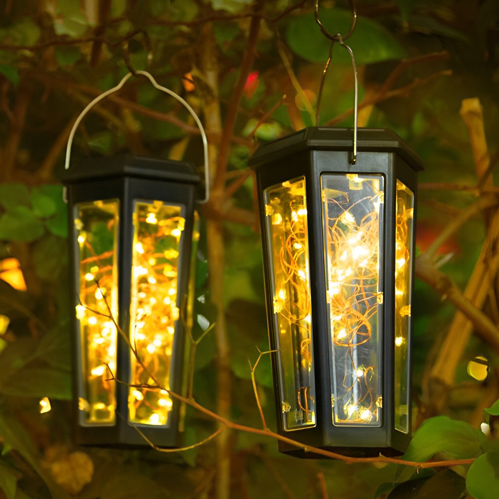Set of 2 Solar-Powered Hexagonal LED Lawn Lights with Motion Sensor