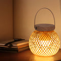 Rustic Natural Woven Bamboo Lantern Table Lamp with Handle for Cozy Home Decor