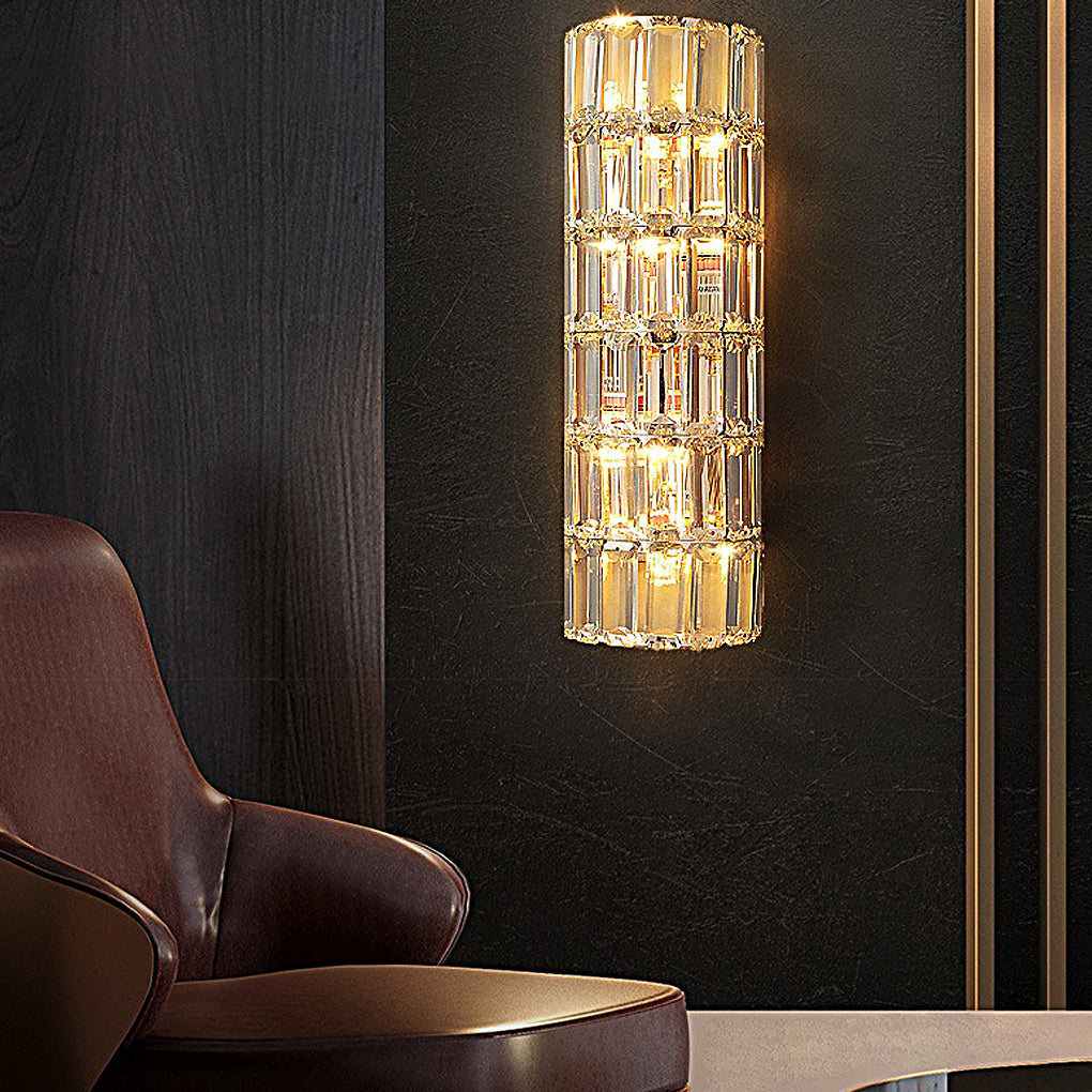 Modern Round Rectangular Crystal Wall Lamp with Three-Step Dimming for Living Room