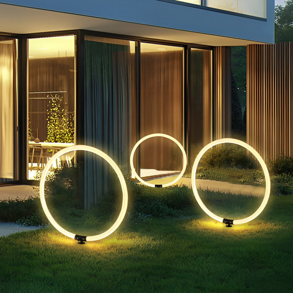Modern Sleek Black Waterproof LED Ring Lawn Lamp for Outdoor Landscape