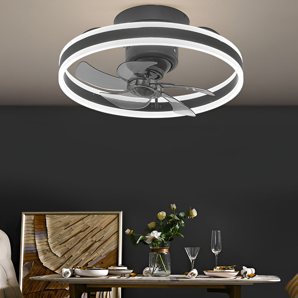 Modern White Round LED Ceiling Fan Light with 360° Rotation for Living Room