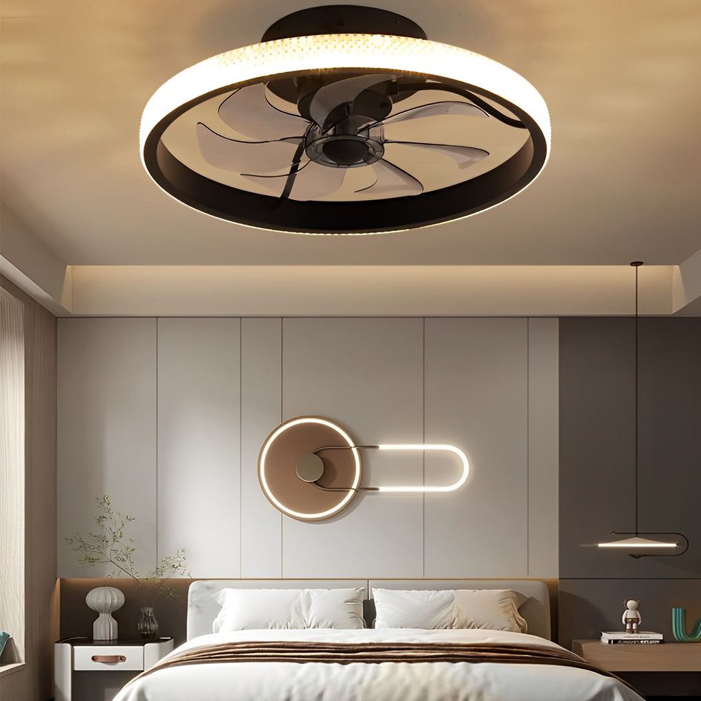 Contemporary White Bladeless LED Ceiling Fan with Remote for Living Room