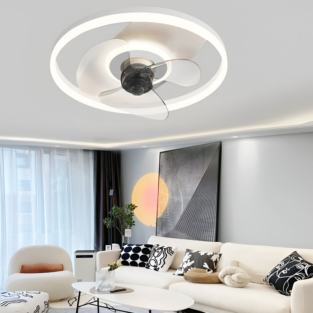 Modern Circular 3-Step Dimming White Ceiling Fan Light with Remote for Living Room