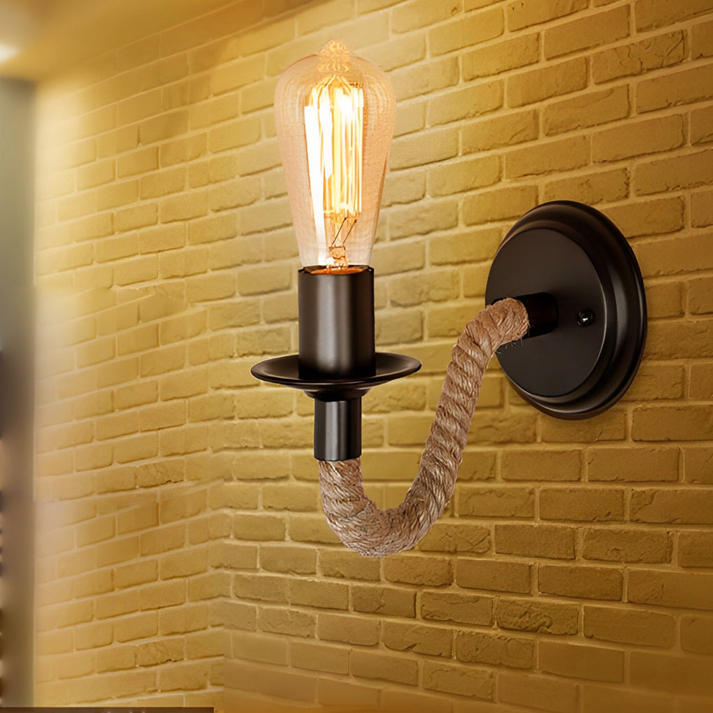 Rustic Iron Rope Industrial Wall Lamp Fixture for Vintage Decor, Black