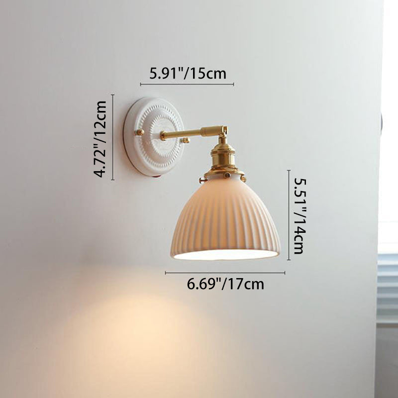 Classic Brass-Finished Vintage Ceramic Round Wall Sconce Lamp for Living Room
