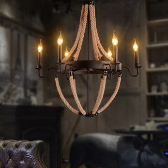 Vintage Black Wrought Iron Twine Chandelier 6/8 Lights for Dining Room
