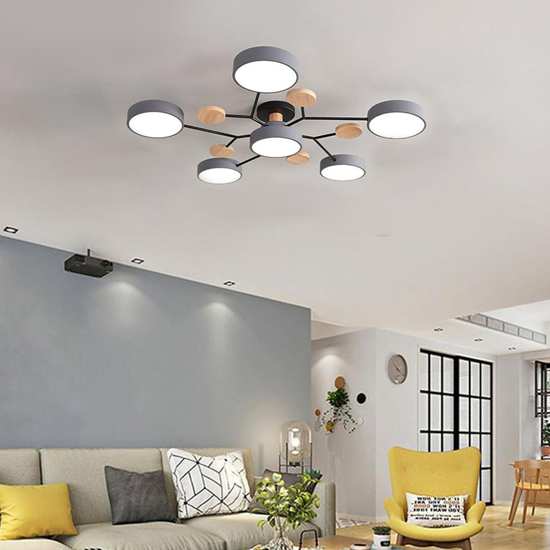 Sputnik Style Metal & Wood Chandelier Ceiling Light for Kids' Room