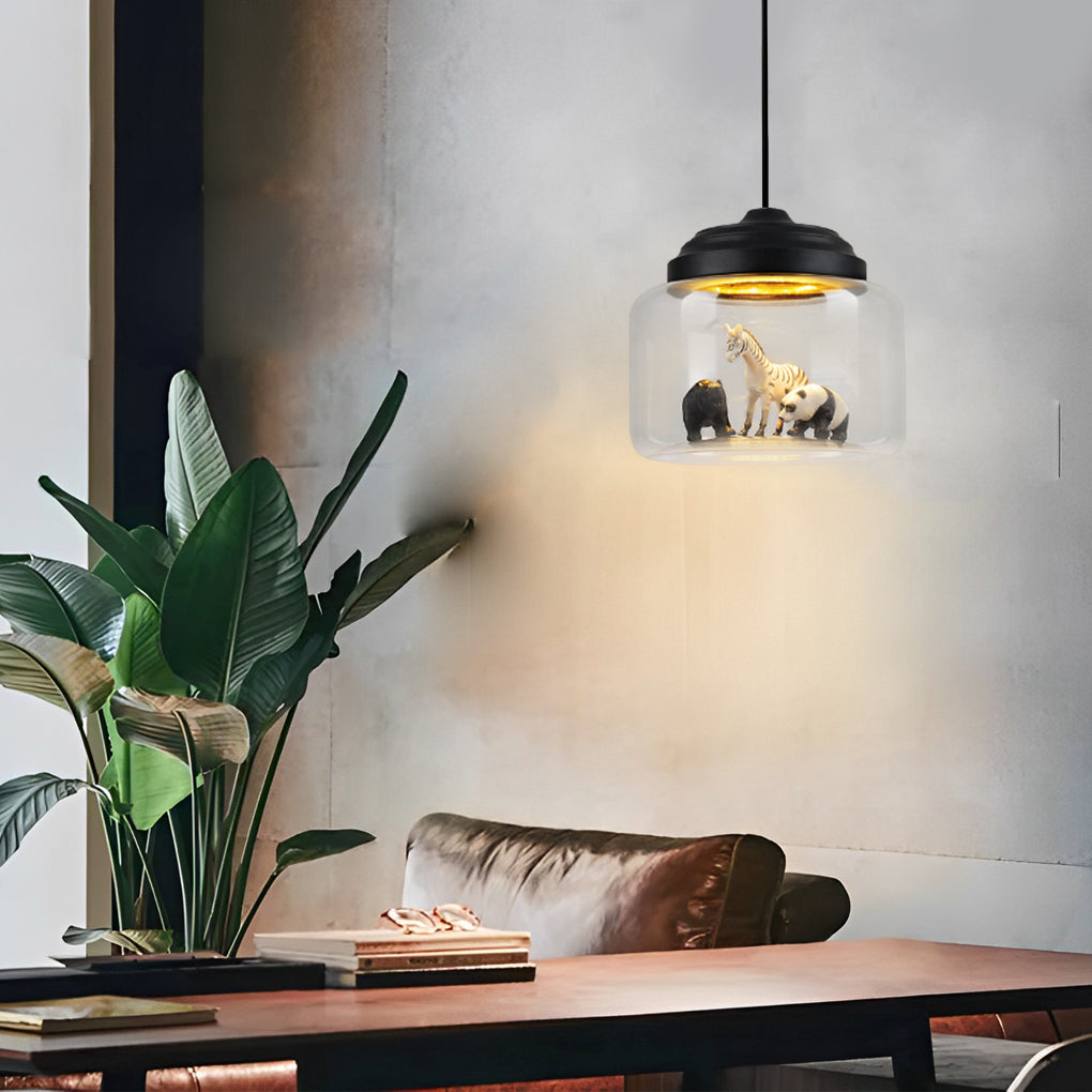 Contemporary Black Glass Jar LED Pendant Light for Modern Home Decor