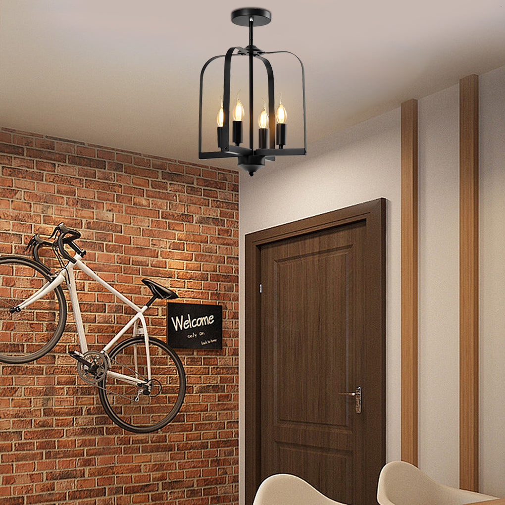 Rustic Iron Cage Chandelier Light Fixture for Country Style Living Room