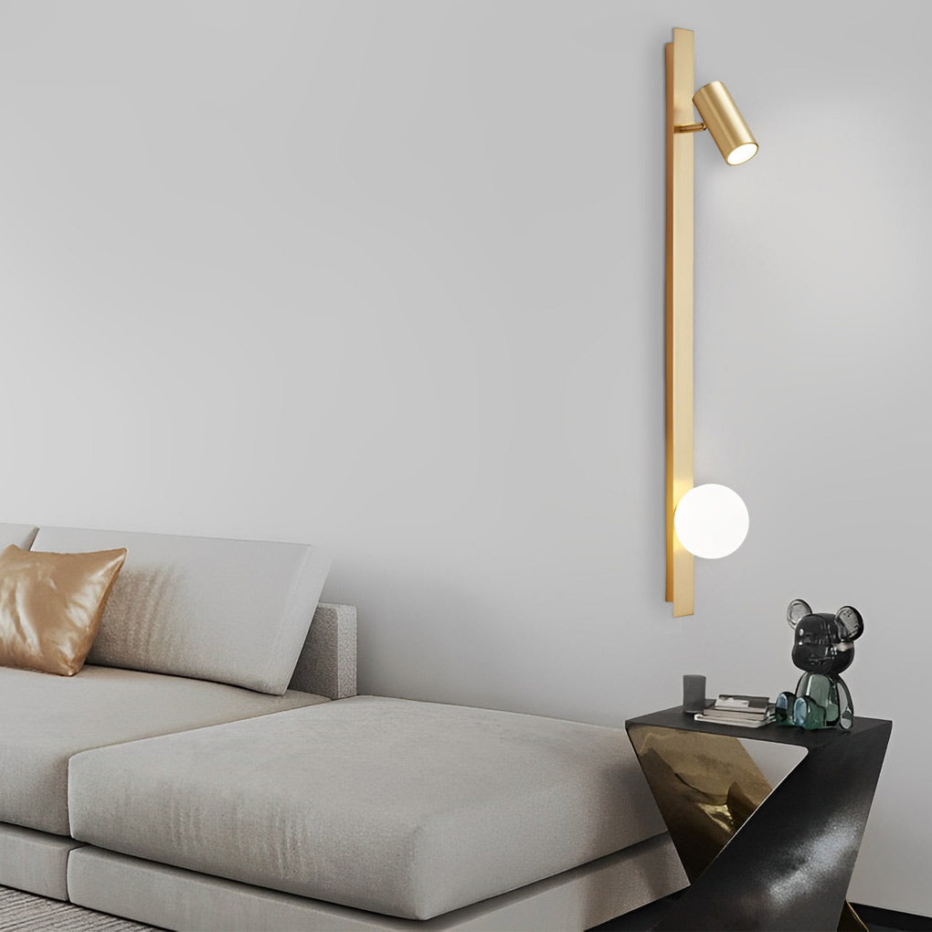 Modern Black and Gold LED Linear Wall Lamp with Dimmable Spotlight for Living Room