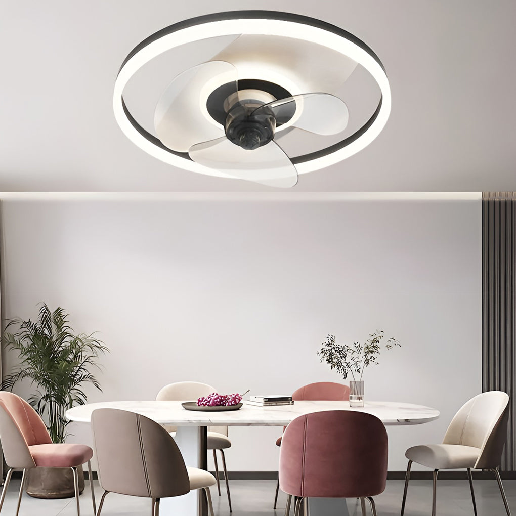 Modern Circular 3-Step Dimming White Ceiling Fan Light with Remote for Living Room