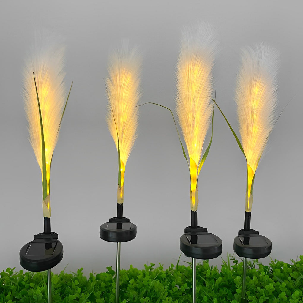 Set of 2 Solar-Powered Hairy Reed LED Lawn Lamps for Patio Garden