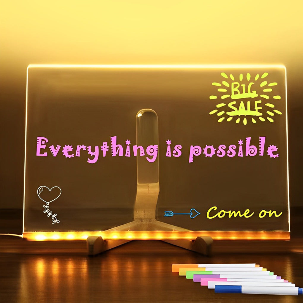 Colorful LED Acrylic Writable Message Board Table Lamp for Bedroom Decor