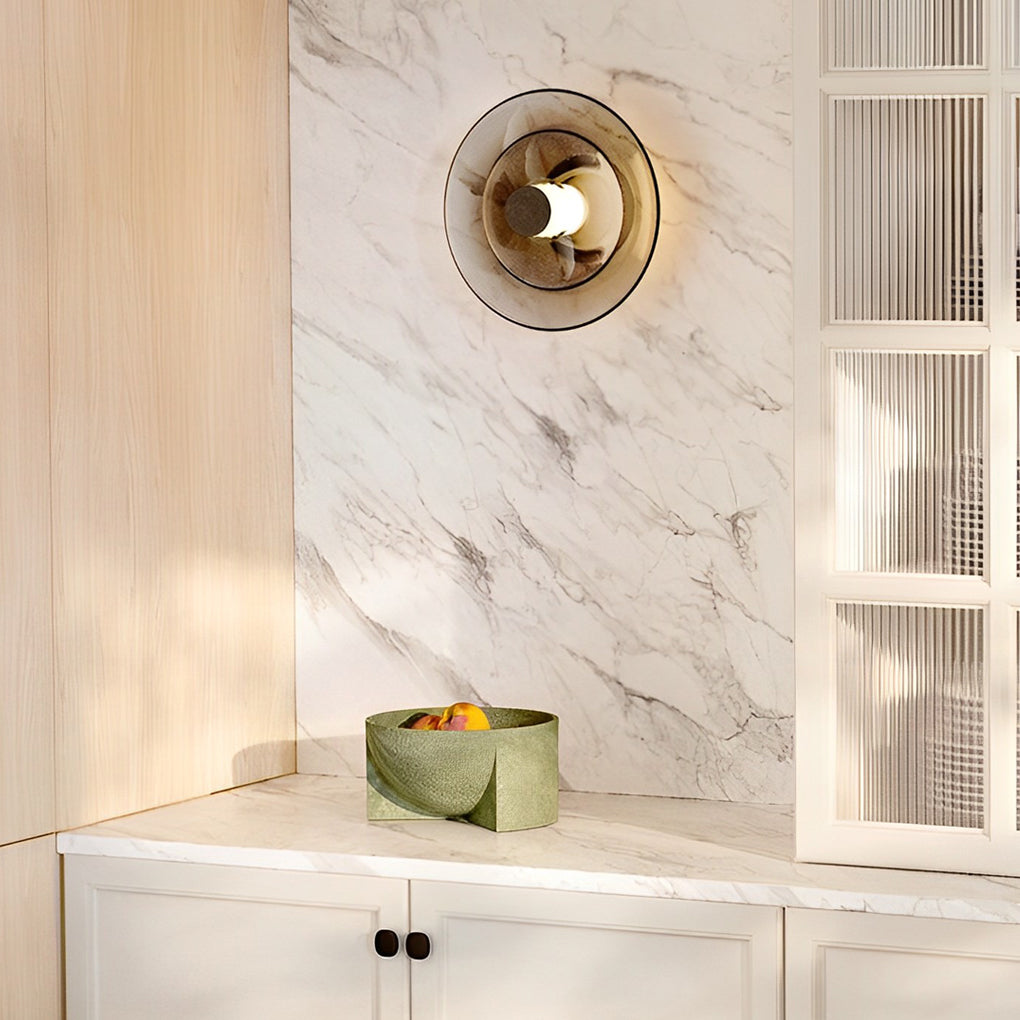 Nordic Style Double-Layered Round Glass LED Wall Sconce for Bedroom
