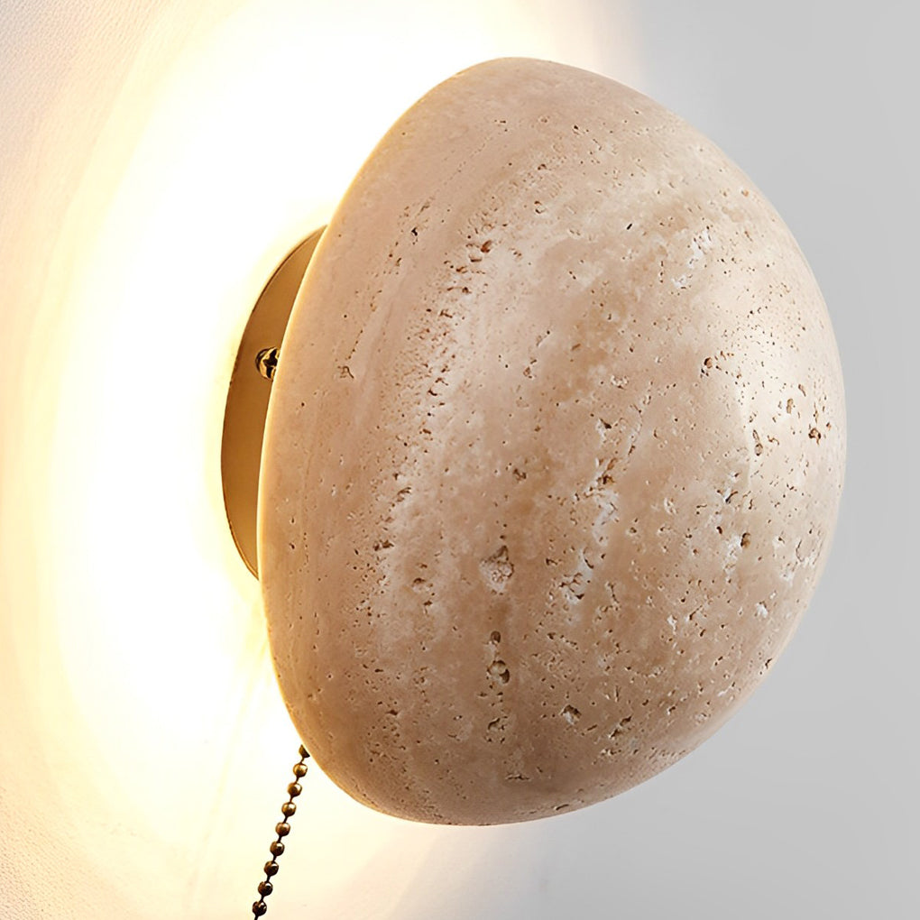 Elegant Round LED Wall Sconce in Japanese Style Travertine for Living Room