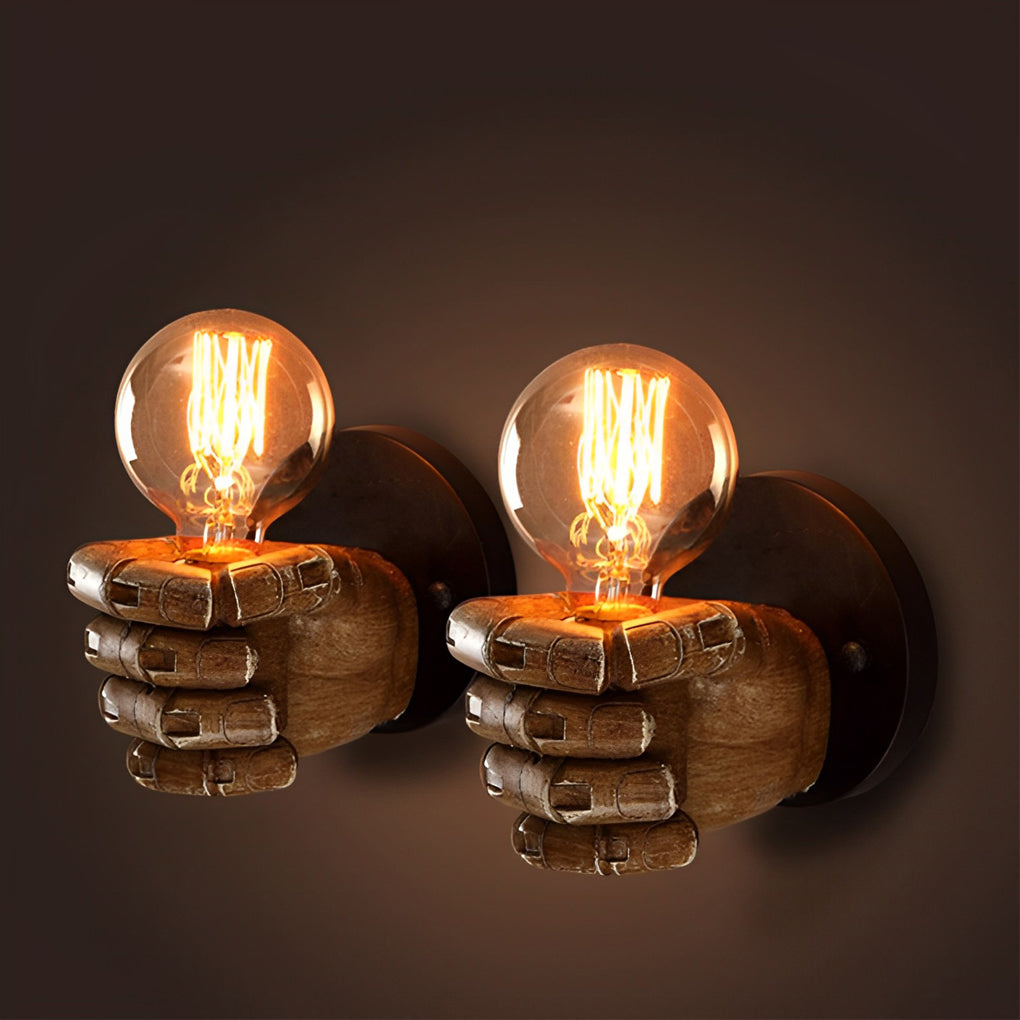 Retro Industrial Resin Hand Fist Wall Sconce Light Fixture for Home Decor