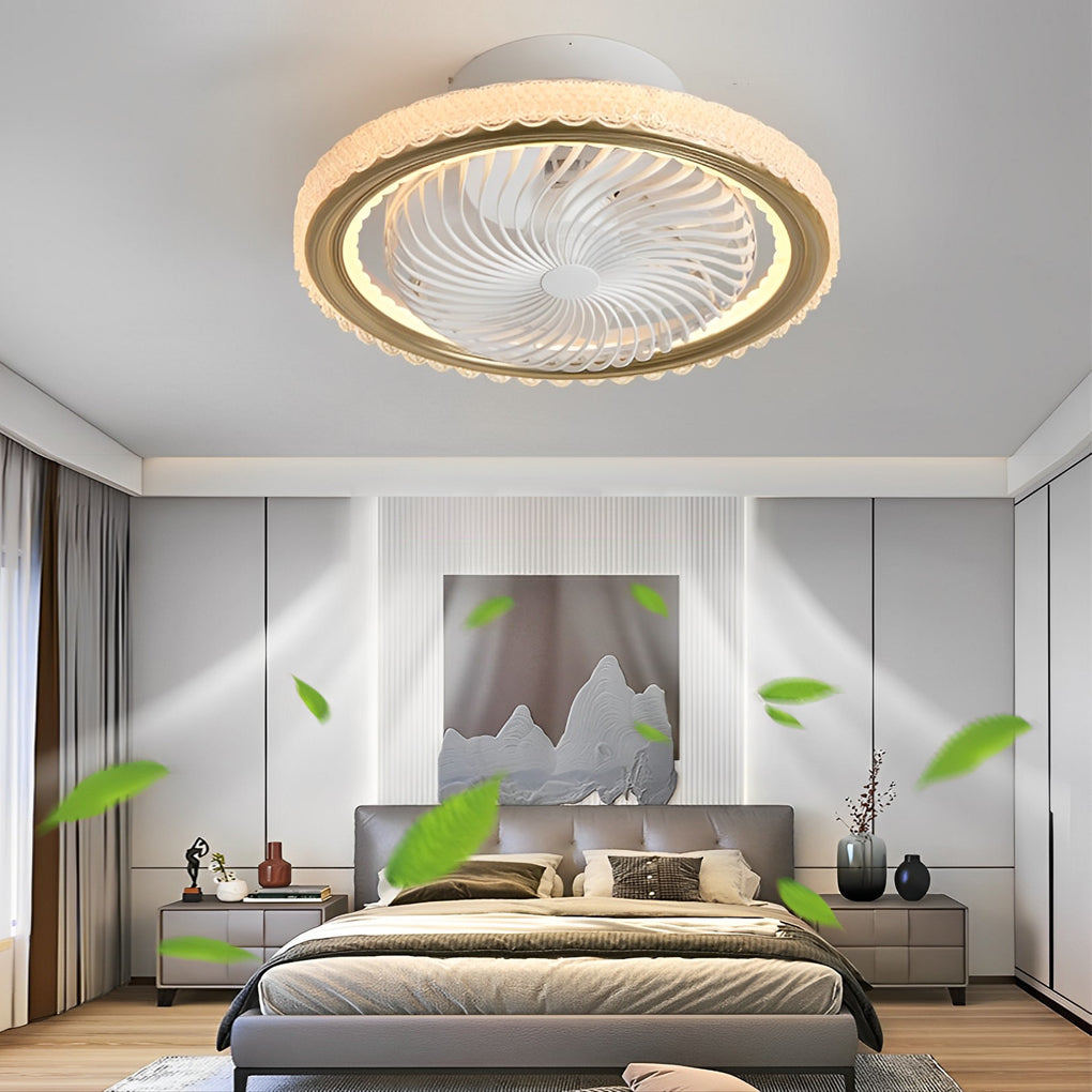 Stylish Bladeless LED Ceiling Fan with Round Mute Timing, 3-Step Dimming