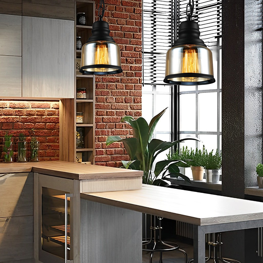 Vintage Brown Glass Industrial Pendant Chandelier for Dining & Living Rooms