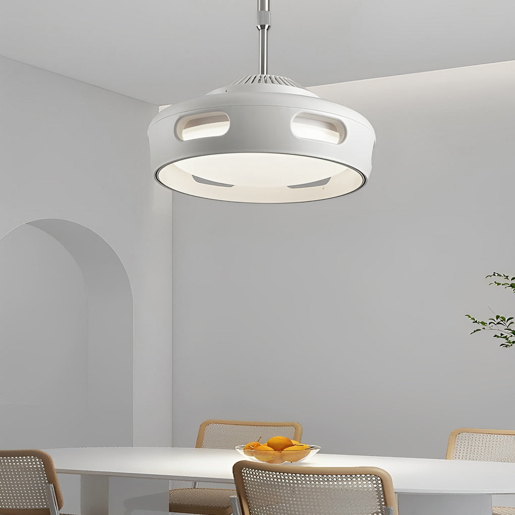 Contemporary White Bladeless Ceiling Fan with Stepless Dimming for Home
