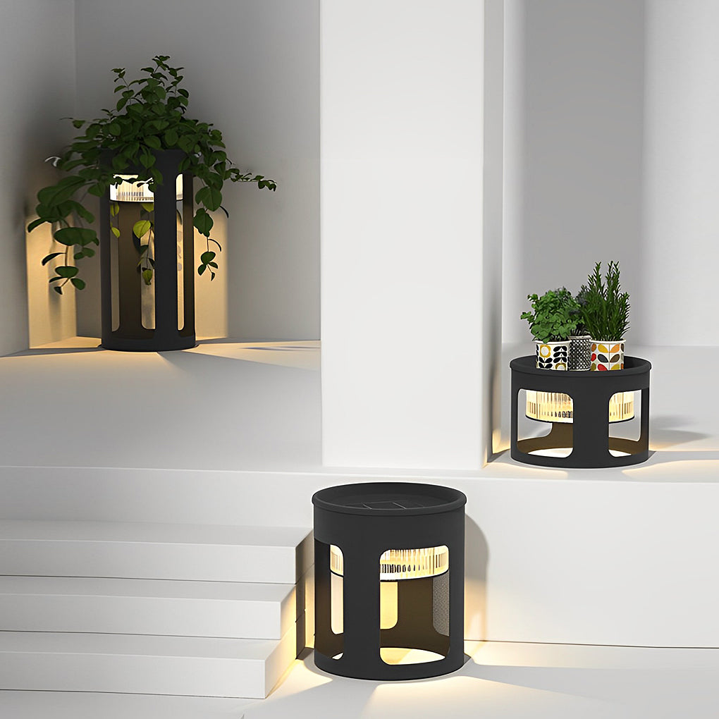 Modern White Round Solar-Powered LED Table Lamp for Outdoor Use