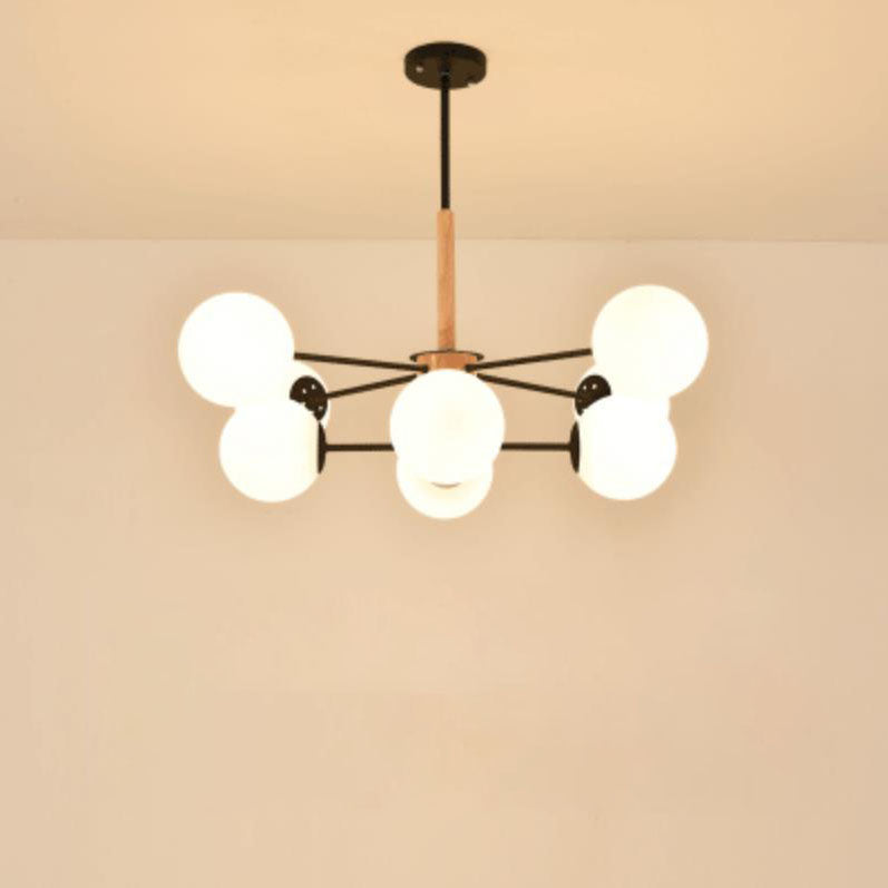 Contemporary Nordic Log Magic Bean Rubberwood Iron Glass 6/8/12/16-Light Chandelier For Living Room & Bedroom