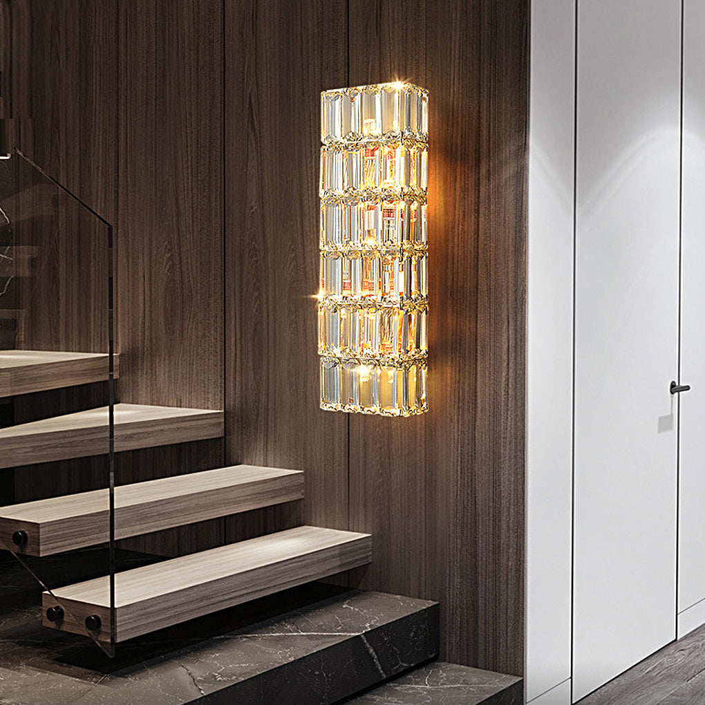 Modern Round Rectangular Crystal Wall Lamp with Three-Step Dimming for Living Room