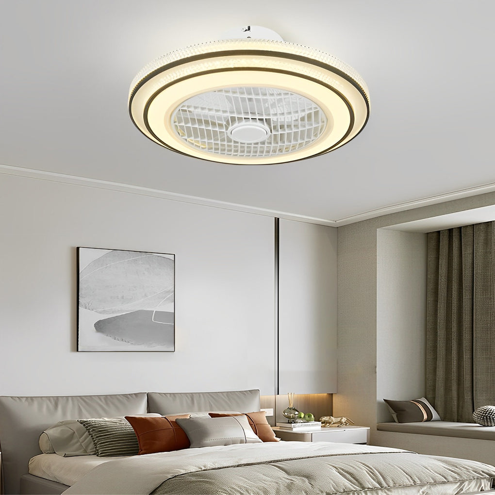 Smart Bladeless Ceiling Fan with LED Light - Modern White Design for Living Room