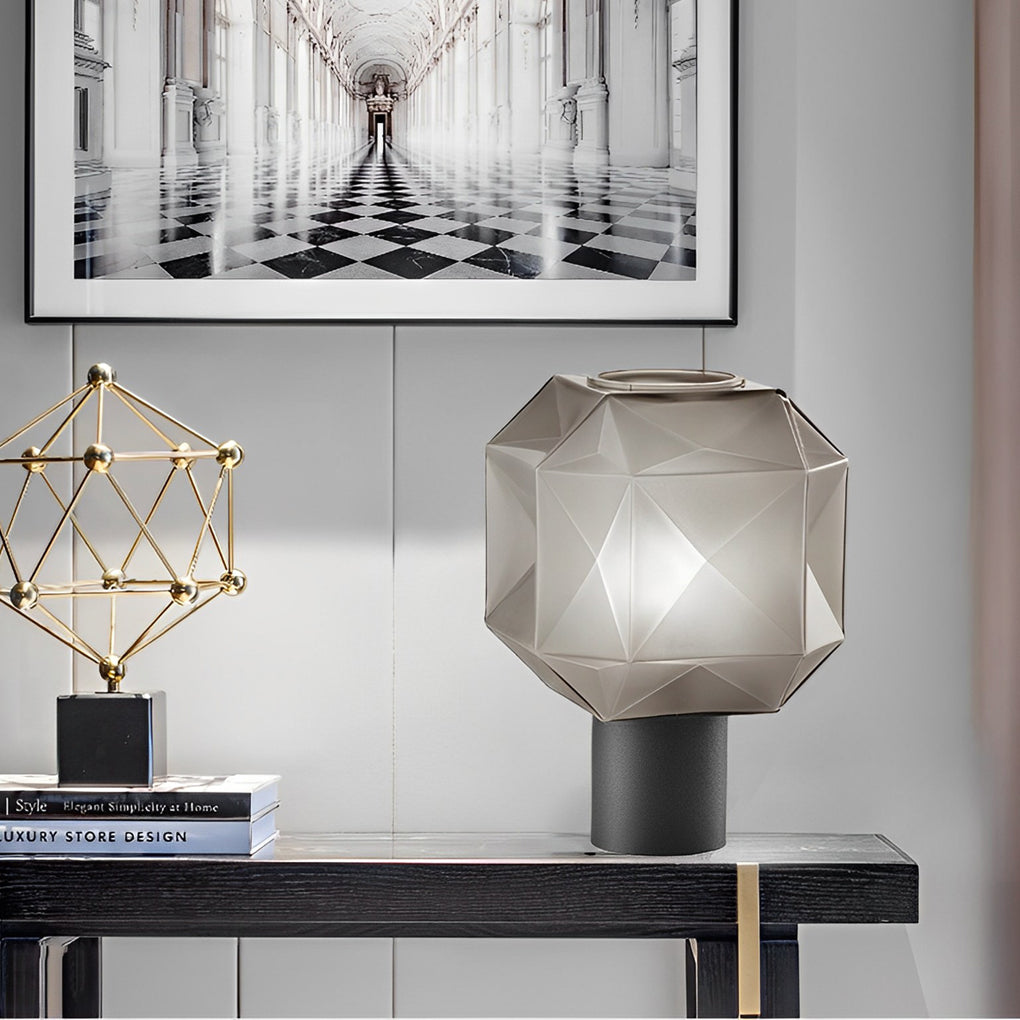 Modern Smoke Glass Orb Table Lamp with Cylinder Base for Living Room