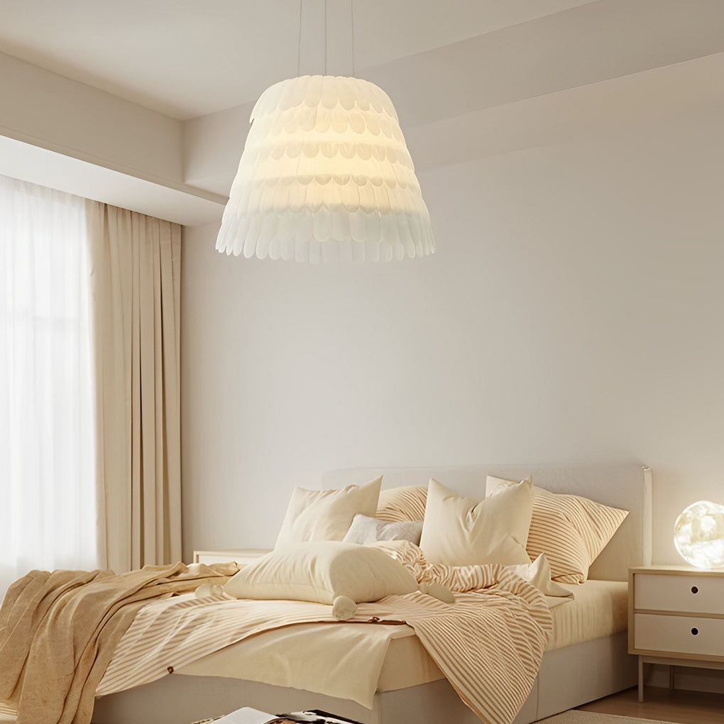 Modern White Acrylic Feather Chandelier Light for Dining & Living Rooms