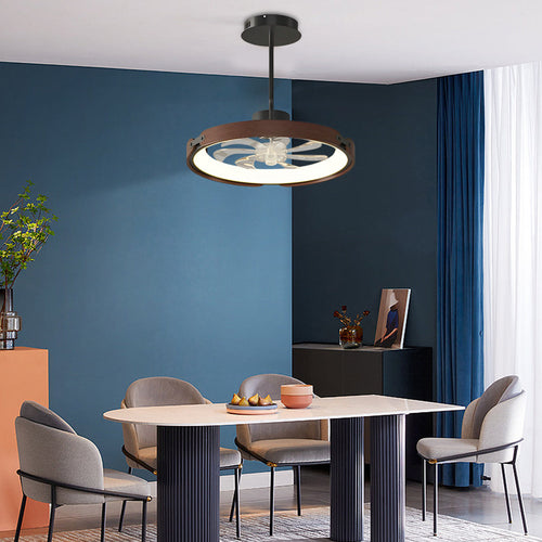 Contemporary Round Wood Bladeless LED Ceiling Fan with App Control