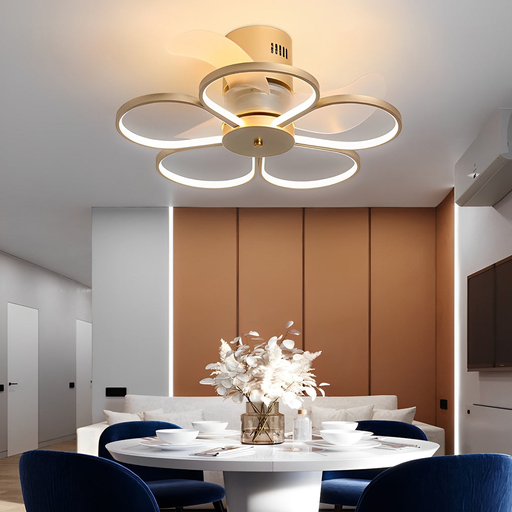 Modern White Bladeless LED Ceiling Fan with Dimmable Light for Living Room