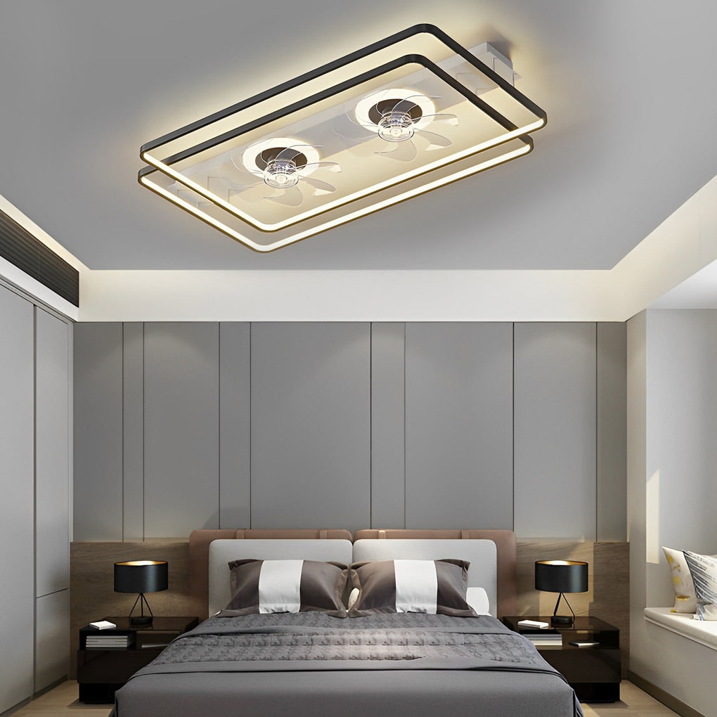 Nordic White Rectangular Bladeless Ceiling Fan Lamp with 3-Step Dimming for Home