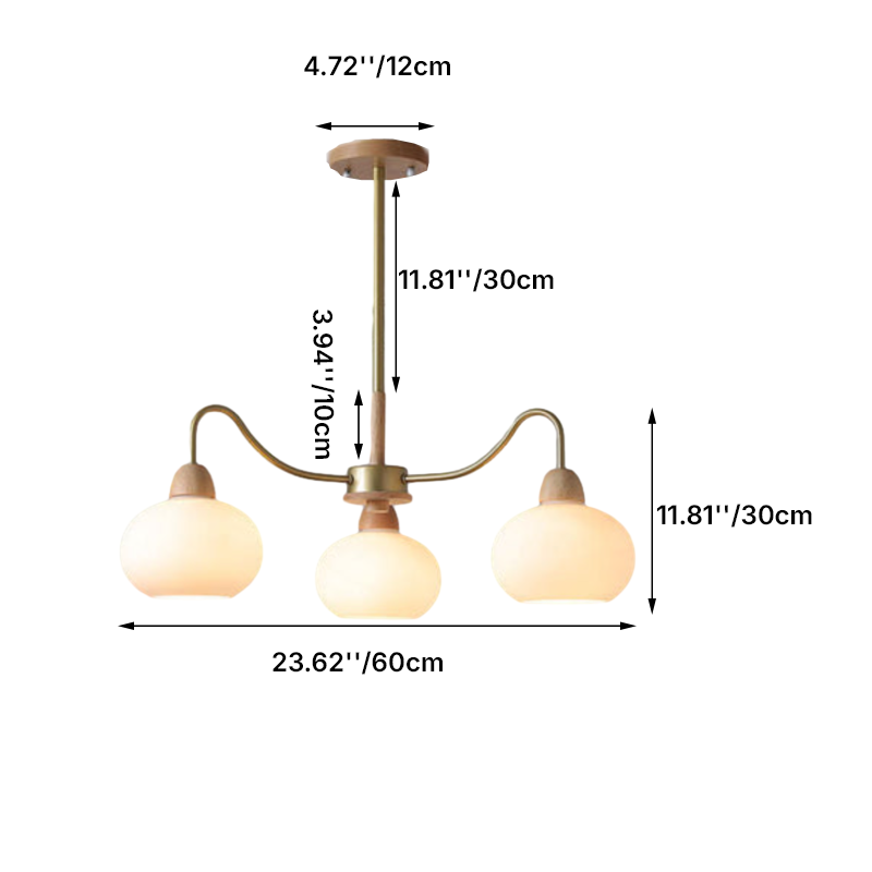 Scandinavian Rubberwood & Glass Round Chandelier for Modern Living Room
