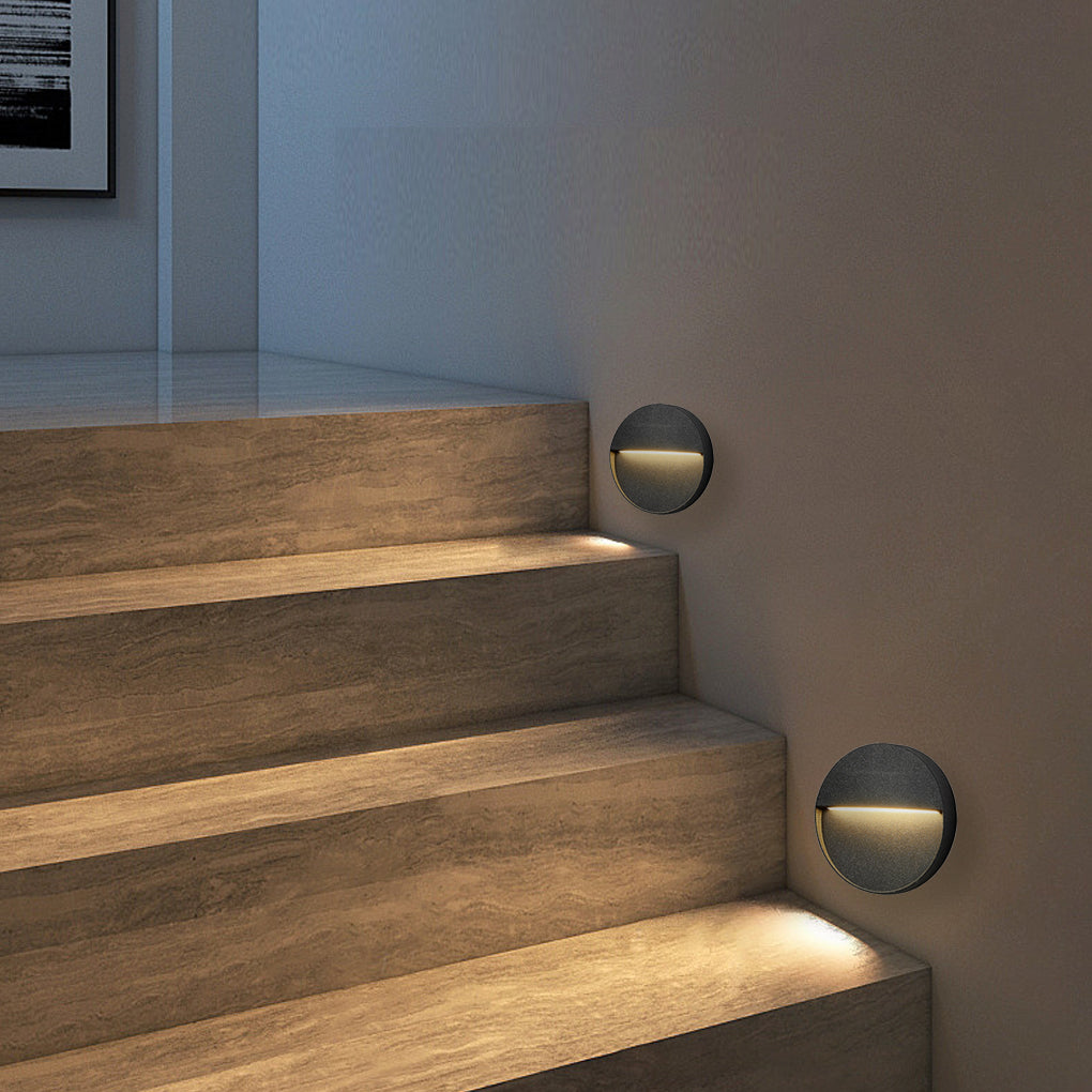 Modern Round Waterproof LED Outdoor Stair Wall Lights - Black Sconces