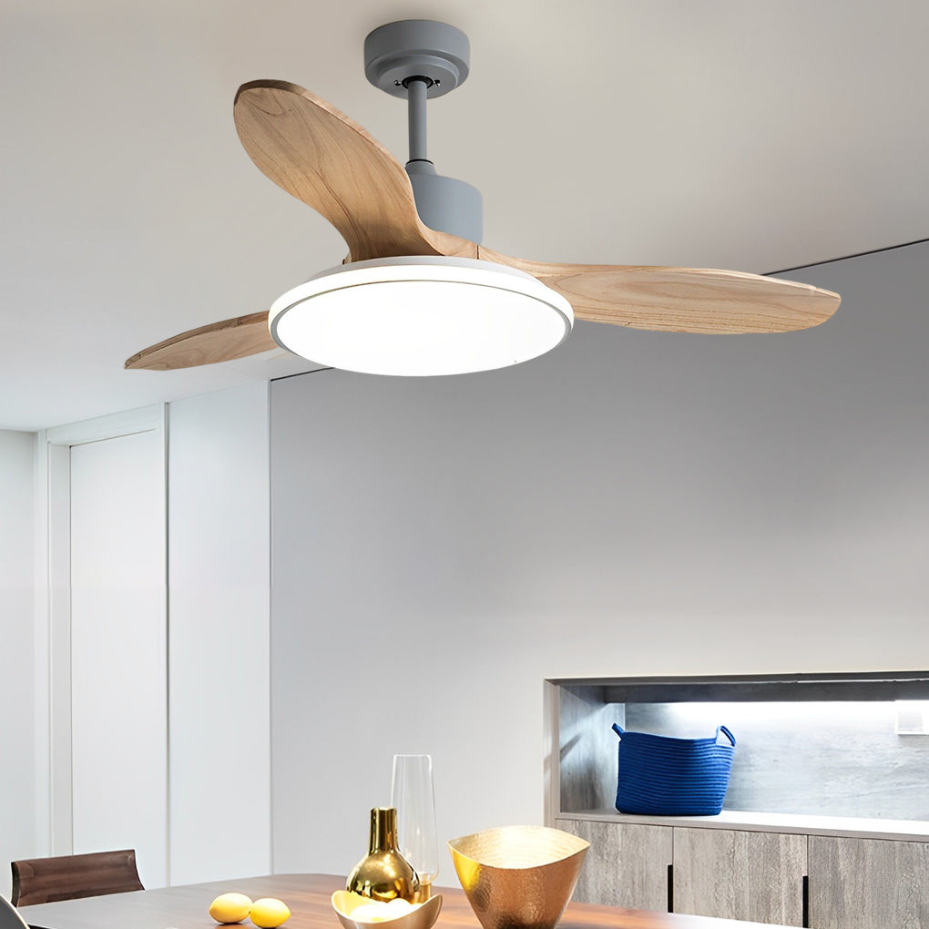 Nordic Wooden LED Ceiling Fan Light with Remote - 3 Step Dimming, Modern