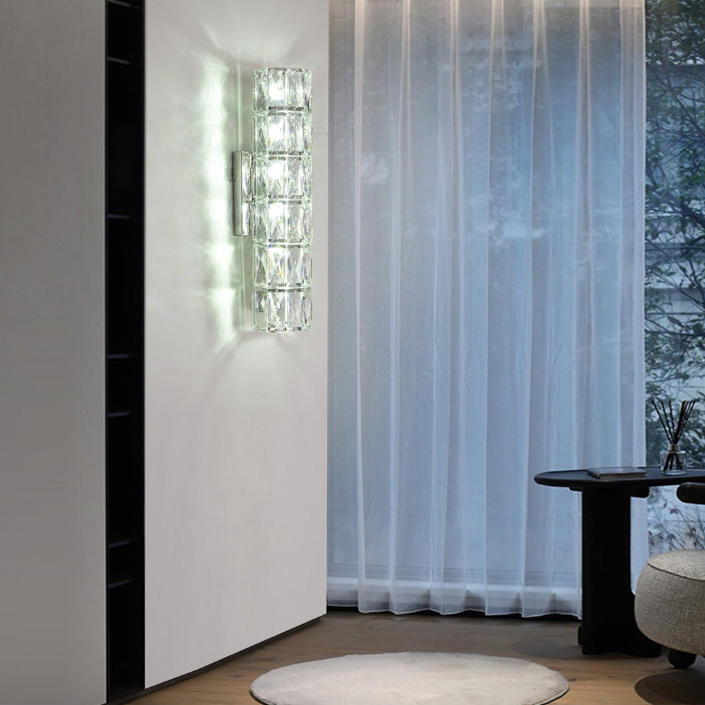 Modern Crystal Cylinder LED Wall Sconce Light Fixture for Living Room